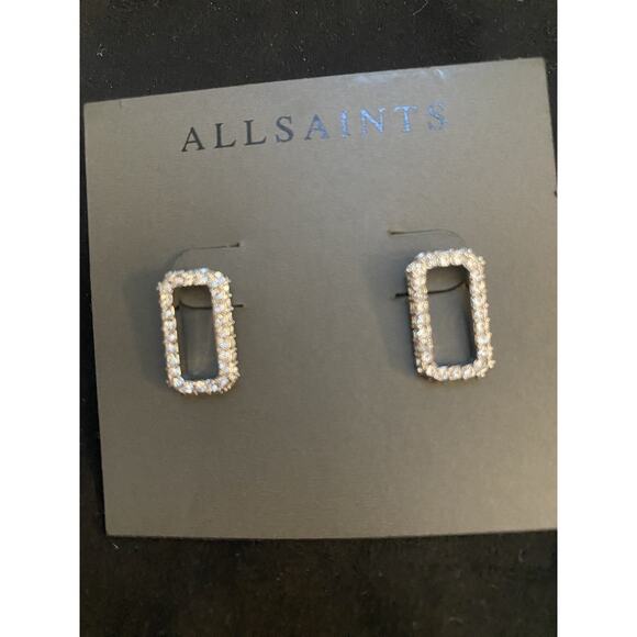 All Saints Silver tone Rectangle Sparkle post earrings - Picture 2 of 6